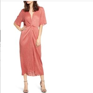 All In Favor dolman plisse midi dress, color canyon rose